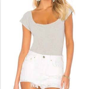 Norma Kamali Gray Short Sleeve Scoop Neck Bodysuit M